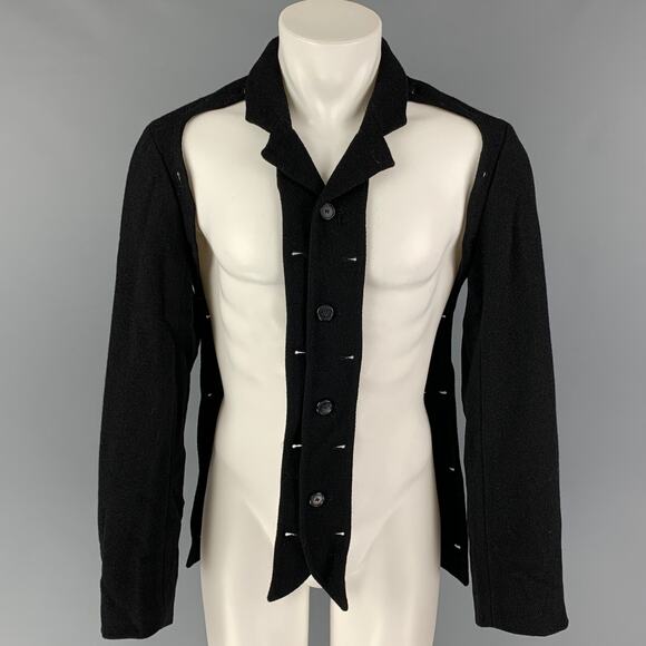 Size 16 Size 38 Black Metallic Textured Wool Boxy Frame Blazer - Picture 2 of 8